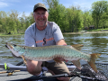 John Bette of Stealth Tackle joined Steve in Indiana and caught this post-spawn musky on a Squirko.