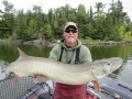 Kevin Schmidt with his second big minnowbait musky in 15 minutes  in August 2018.