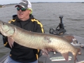 This musky jumped out of the water at mid-retrieve but didn't hit Steve's bait until the figure-8.